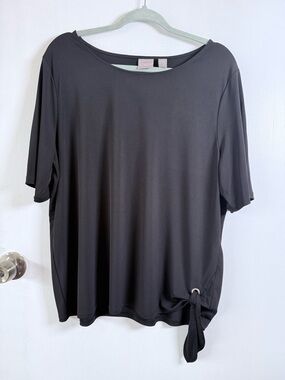 Chico's Black Short Sleeve Side-Tie Scoop Neck Top /Pre Owned